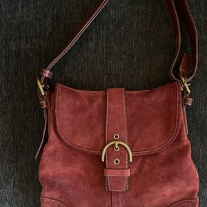 Red Suede Coach Shoulder Bag